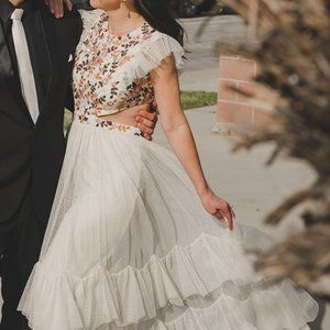 Like New - Mac Duggal Embroidered Bodice Cap Sleeve Ruffle Tiered Gown, Size 4